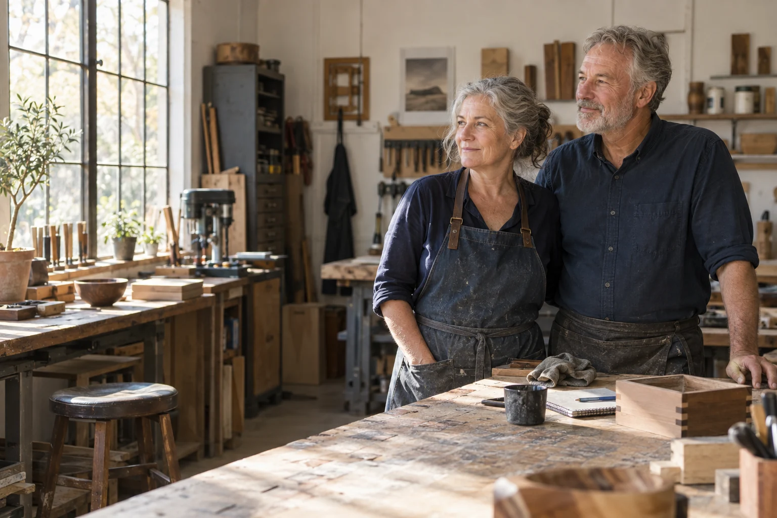 A couple together in the workshop of a business they have built
